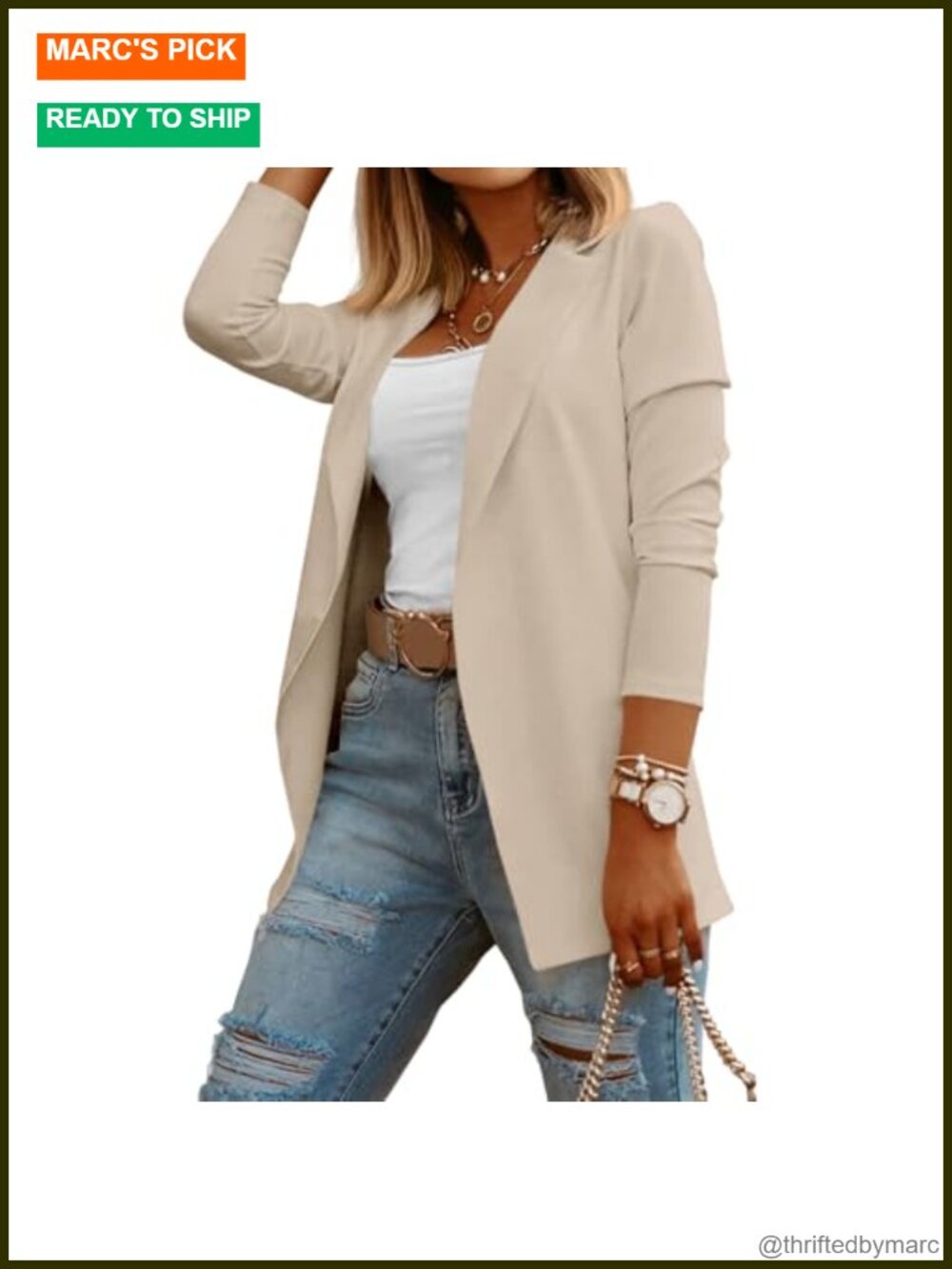 Womens Long Sleeve Blazer Knit Work Office Casual Stretchy Cotton Blend Open